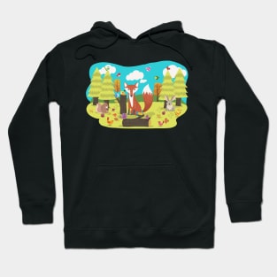 Forrest Frolic With Fox Bunny Squirrel and Birds Hoodie